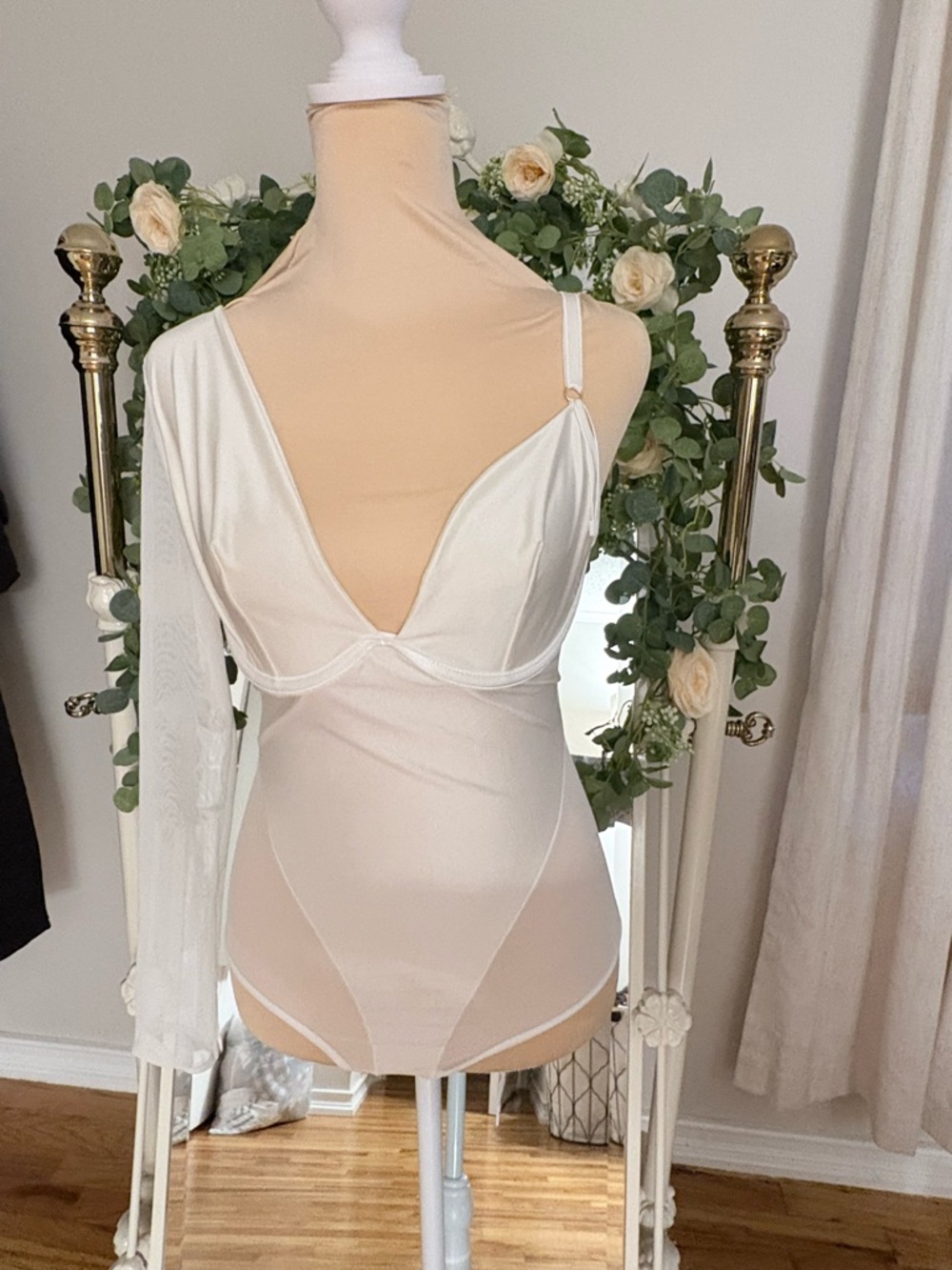 Chic Off-White Mesh Bodysuit